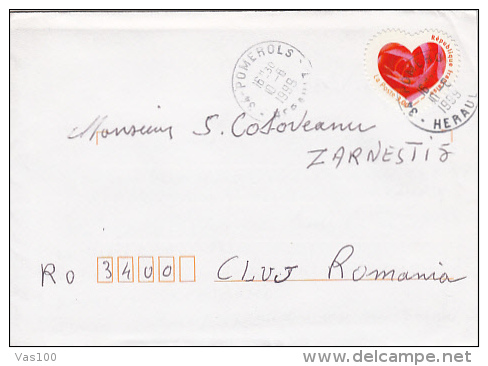 HEART, STAMP ON AIRMAIL COVER, SENT TO ROMANIA, 1999, FRANCE - Brieven En Documenten