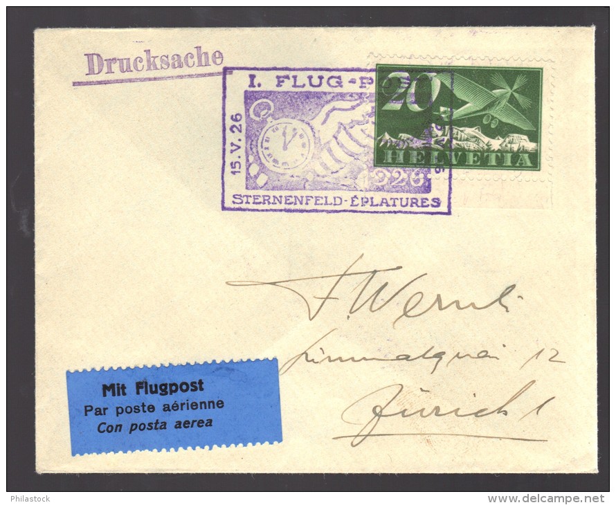 SUISSE 1926 Chaux De Fonds/Bale Navigation Horlogére PA N° 4 Obl. S/Lettre Entiére - First Flight Covers