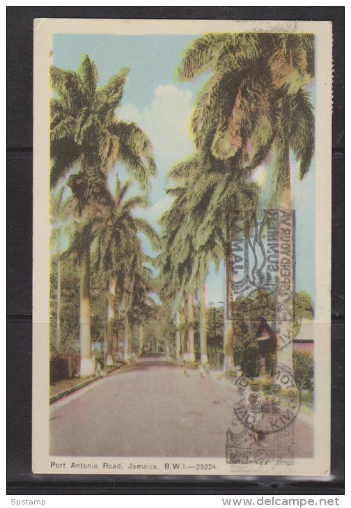 Jamaica 1948 Picture Post Card Kingston To USA 2d KGVI Palm Franking - Jamaica (...-1961)