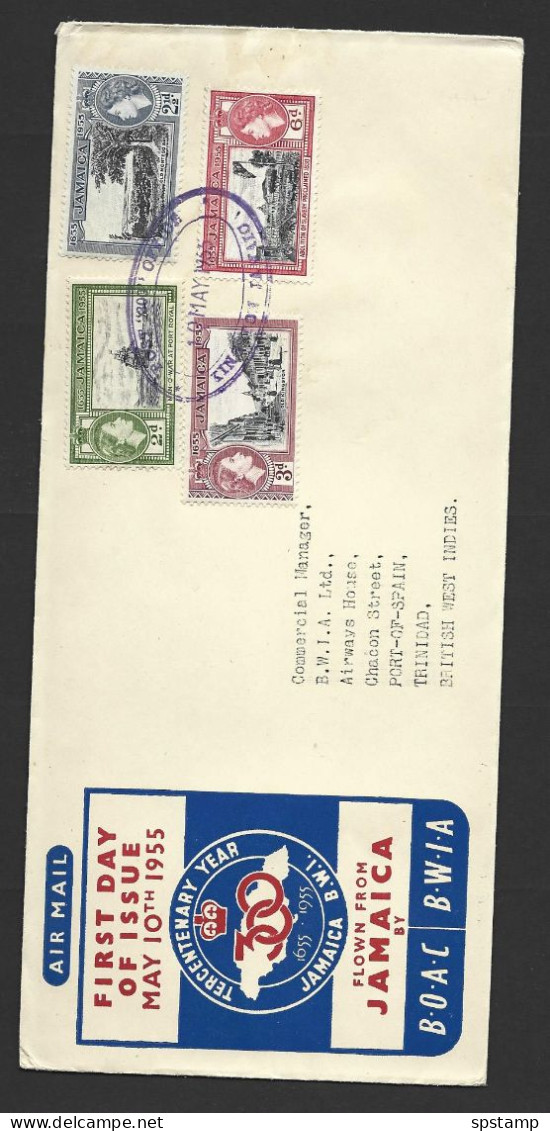 Jamaica 1955 Tercentenery Set 4 On Illustrated Locally Addressed FDC , Oval Violet Date Stamp - Jamaïque (...-1961)