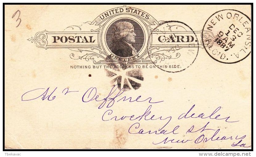 United States 1887, Postal Stationery To New Orleans - ...-1900