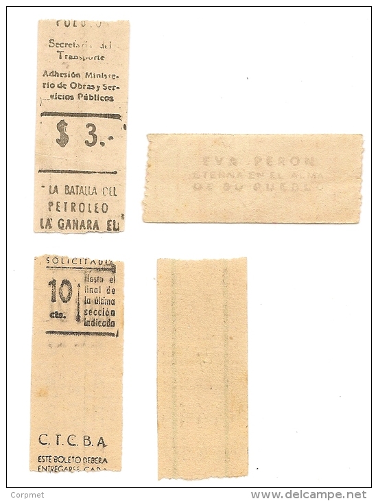 ARGENTINA -4 Old BUS TICKETS CAPICUA -1 With Advertisement At Back About OIL -PETROLEO And Other About EVA PERON Rare !! - Mundo