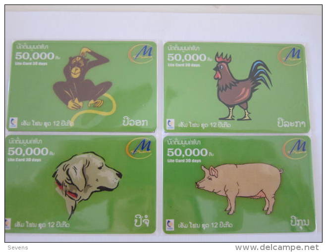 Laos Prepaid Phonecard,horoscope Set Of 12,used - Laos