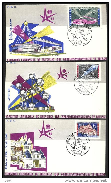 Belgique - CB067 - 2 scan - FDC - Expo universelle Bruxelles 1958 - les timbres n°1047 à 1052 - obl. 1er jour