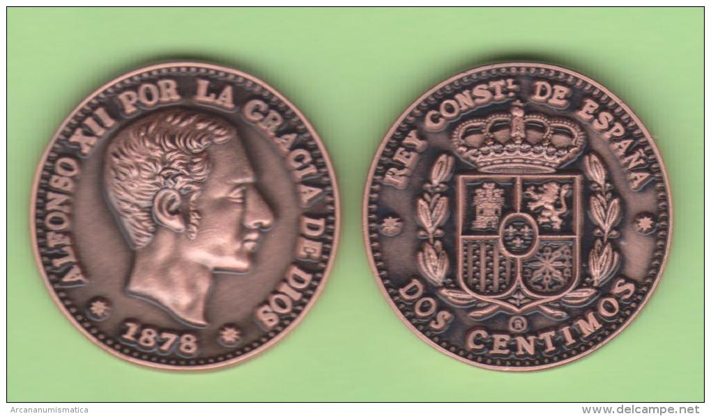 VERY RARE!!! Alfonso XII 2 Céntimos 1.878 Cobre KM#Pn14 SC T-DL-10.461 COPY Austra. - Prove & Monete Ribattute