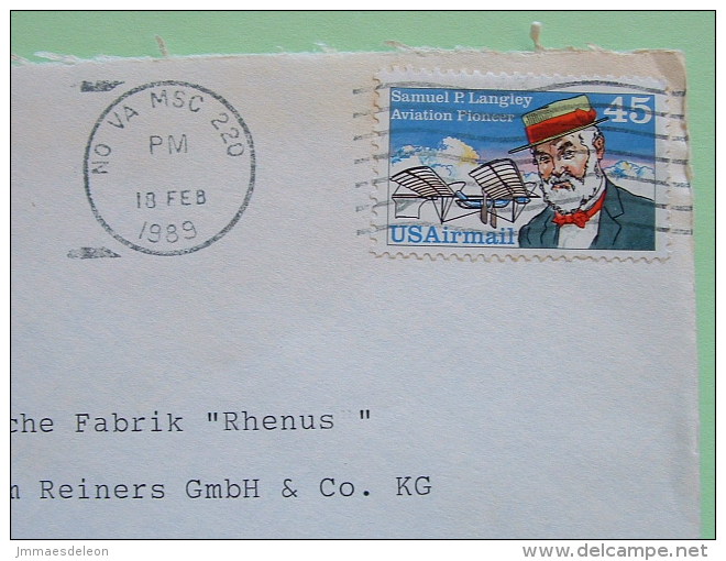 USA 1989 Cover To Germany - Samuel Langley Aviation Pioneer - Plane - Other & Unclassified