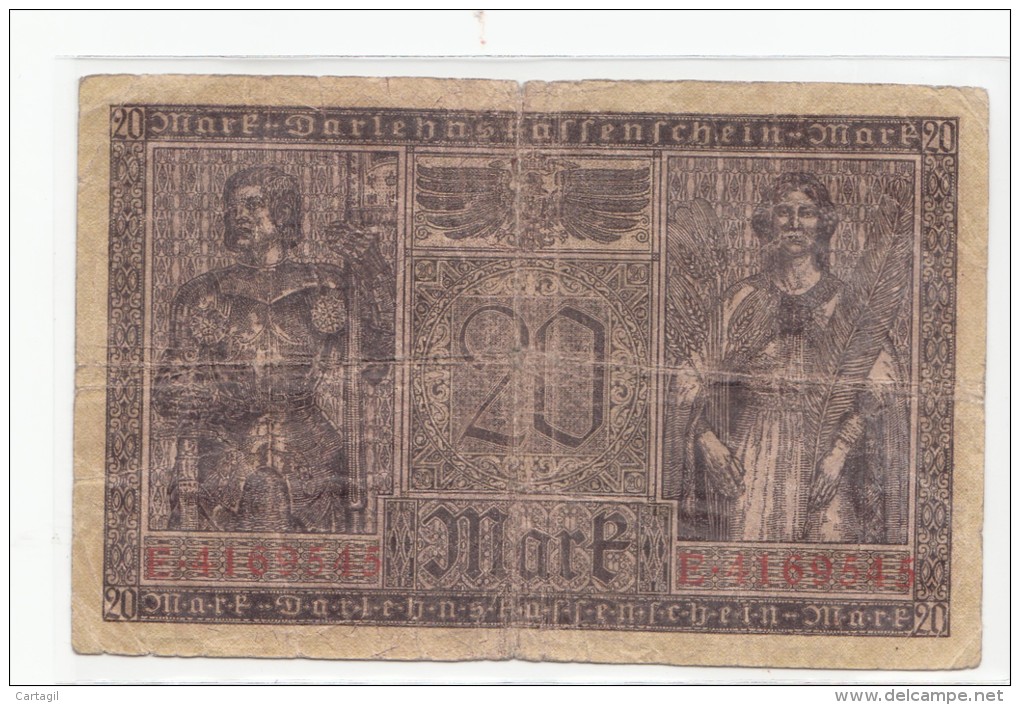 Billets - B912 -  Allemagne   - Billet 20 Mark 1920  ( Type, Nature, Valeur, état... Voir 2scans) - Zwischenscheine - Schatzanweisungen