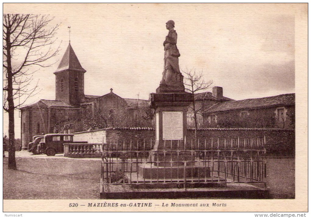 Mazières-en-Gâtine..le Monument Aux Morts..voitures Anciennes - Mazieres En Gatine