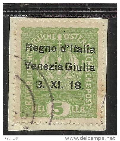 VENEZIA GIULIA 1918 SOPRASTAMPATO SURCHARGE  5 HELLER TIMBRATO SU FRAMMENTO USED - Venezia Giulia