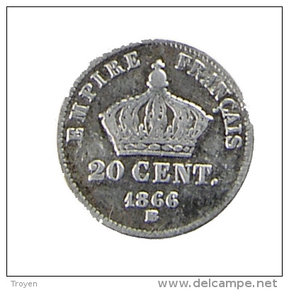 France - 20 Centimes - Napoléon III - 1866 - BB -  Argent - TB+ - 20 Centimes