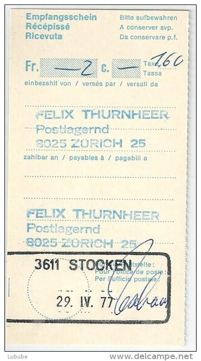 Empfangsschein  Stocken  (Aushilfsstempel)            1977 - Briefe U. Dokumente