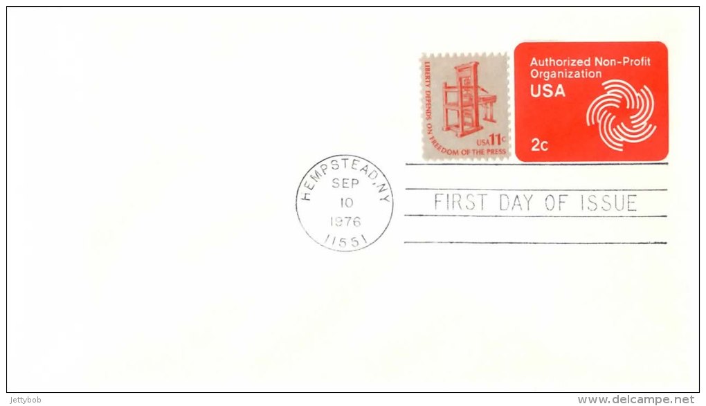 USA Unaddressed 2c Non-profit Postal Stationery Envelope With Additional 11c Stamp Postmarked Hempstead NY 10 Sep 1976 - 1961-80
