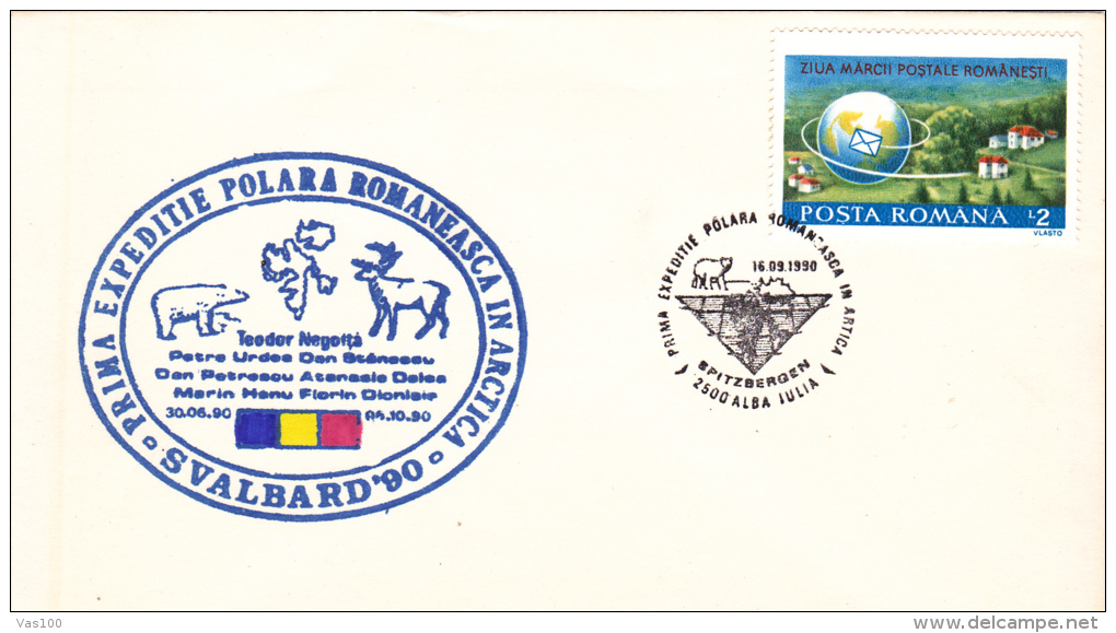 SVABARD, FIRST ROMANIAN POLAR EXPEDITION IN THE ARCTIC,1990, SPECIAL COVER, ROMANIA - Expéditions Arctiques