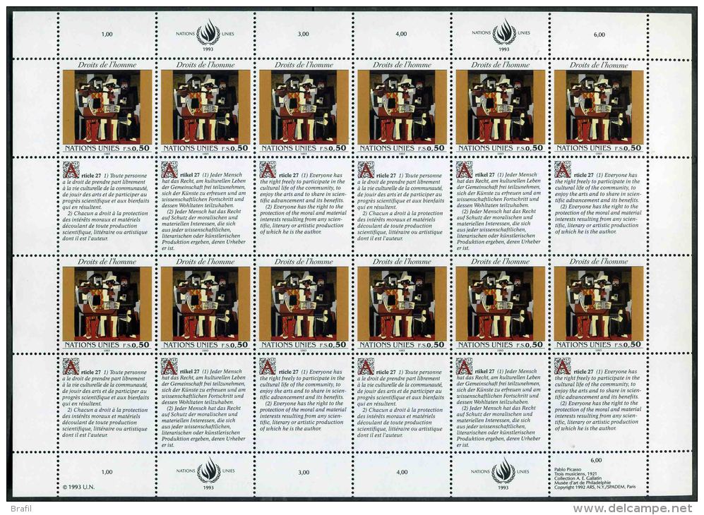 1993 Nazioni Unite Ginevra, Dichiarazione Universale Diritti Dell'uomo Minifogli, Serie Completa Nuova (**) - Blocks & Sheetlets