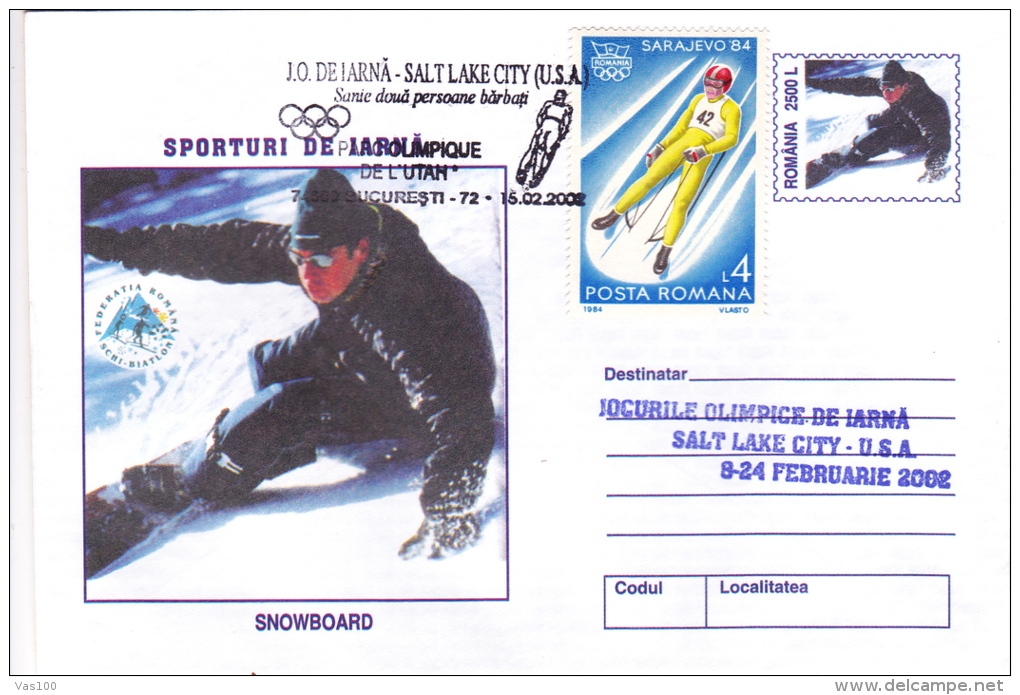 WINTER SPORTS, SNOWBOARD, SPECIAL COVER, 2002,ROMANIA - Invierno 2002: Salt Lake City