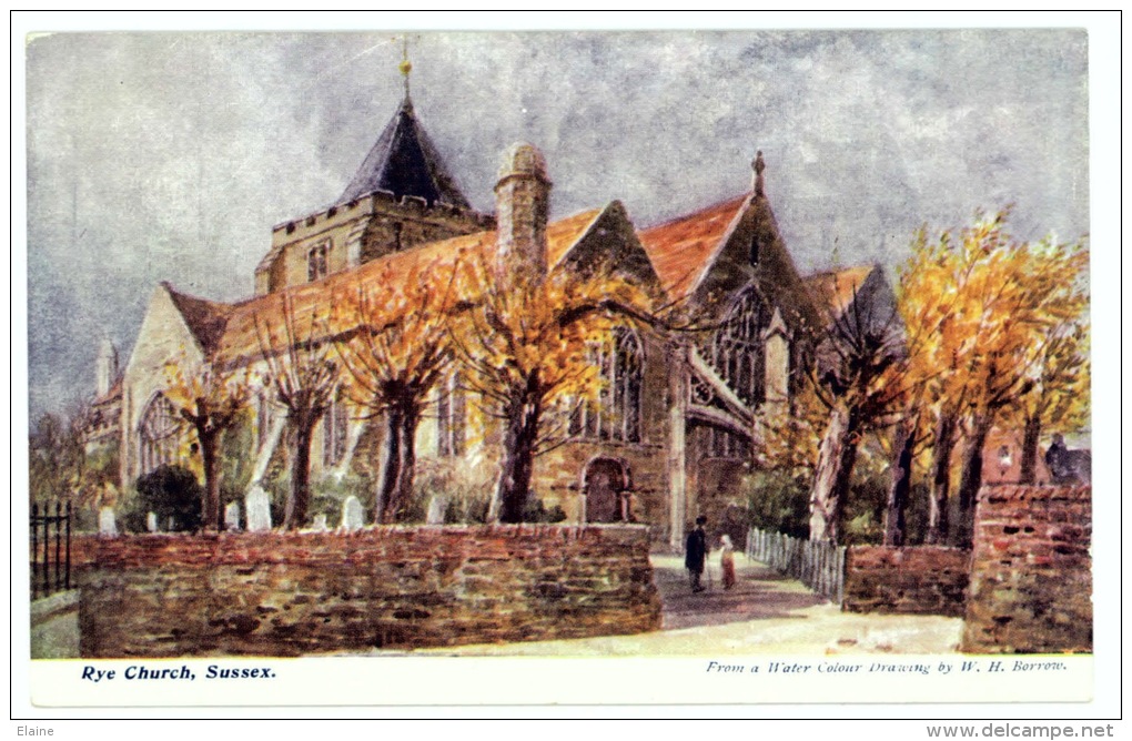 Art Scene - Rye Church, Sussex - Artist Signed W.H.Burrow - Rye