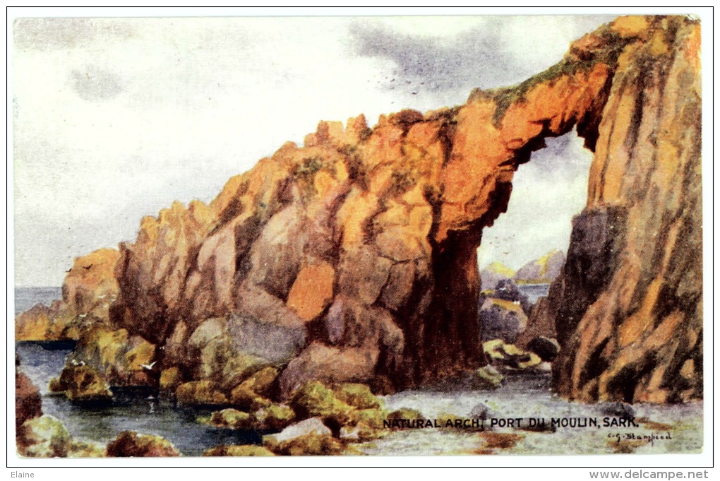 Art Scene - Natural Arch, Port Du Moulin, Sark - Artist Signed C.G. Blampied - Sark