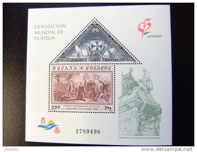 ESPAÑA ESPAGNE SPAIN 1992 V CENTENARIO DESCUBRIMIENTO DE AMERICA Edifil 3195  **  Yvert 50 ** MNH - Blocks & Sheetlets & Panes