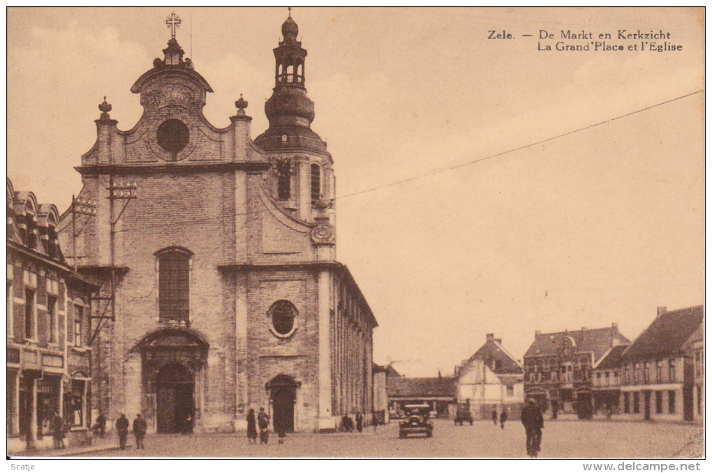 Zele.  - De Markt En Kerkzicht - Zele