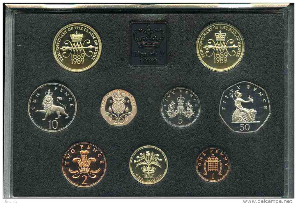 Grande-Bretagne Great Britain Coffret Officiel Proof BE PP 1 Penny à 2 Livres 1989 300 Ans Déclaration Droits KM PS59 - Mint Sets & Proof Sets