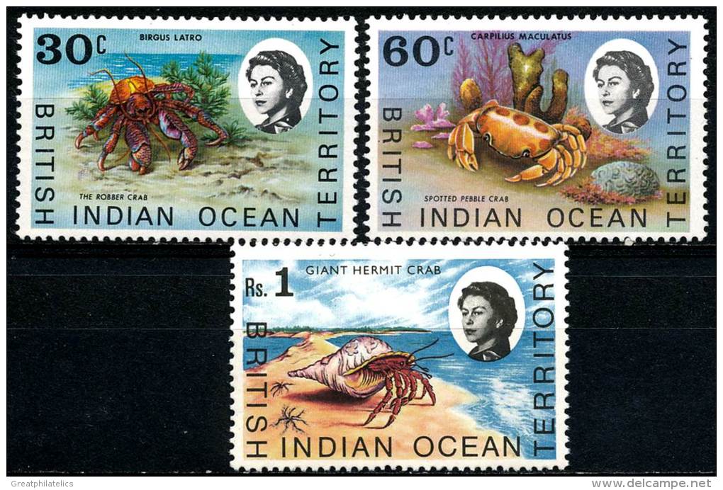 BRITISH INDIAN OCEAN TERR. 1968 MARINE LIFE / CRABS SC# 21,25,27 MNH  (DEB02) - Territoire Britannique De L'Océan Indien