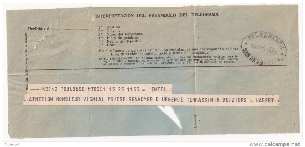 España, TELEGRAMA, 26 De Agosto De 1965 - Télégraphe