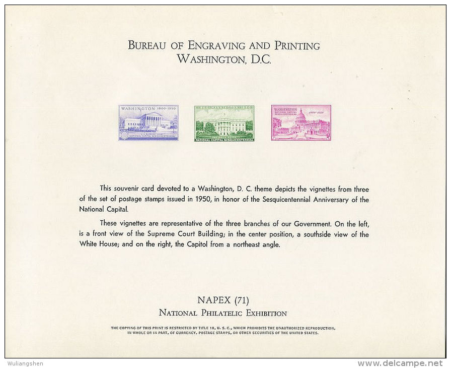 CB0170 United States 1971 Washington Stamp White House Capitol Building Engraver Proof MNH - Souvenirs & Special Cards
