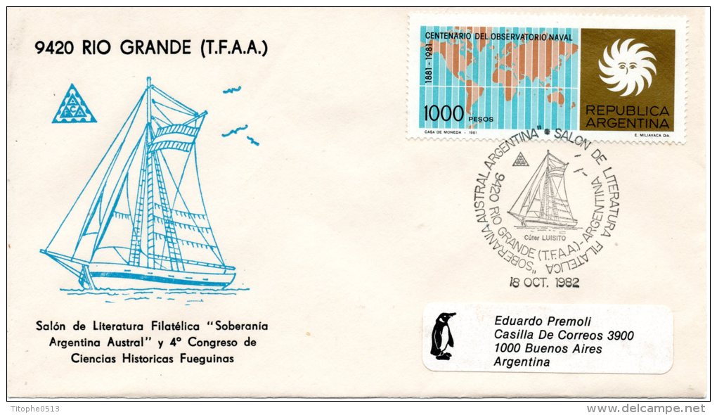 ARGENTINE. Enveloppe Commémorative De 1982. Rio Grande/Voilier. - Other & Unclassified