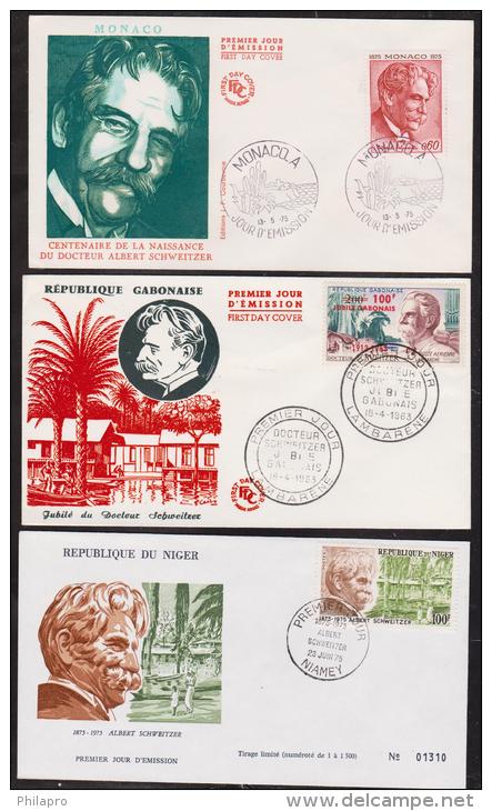 GABON+NIGER+MONACO  FDC  DOCTEUR A.SCHWEITZER  Réf  4019 - Albert Schweitzer