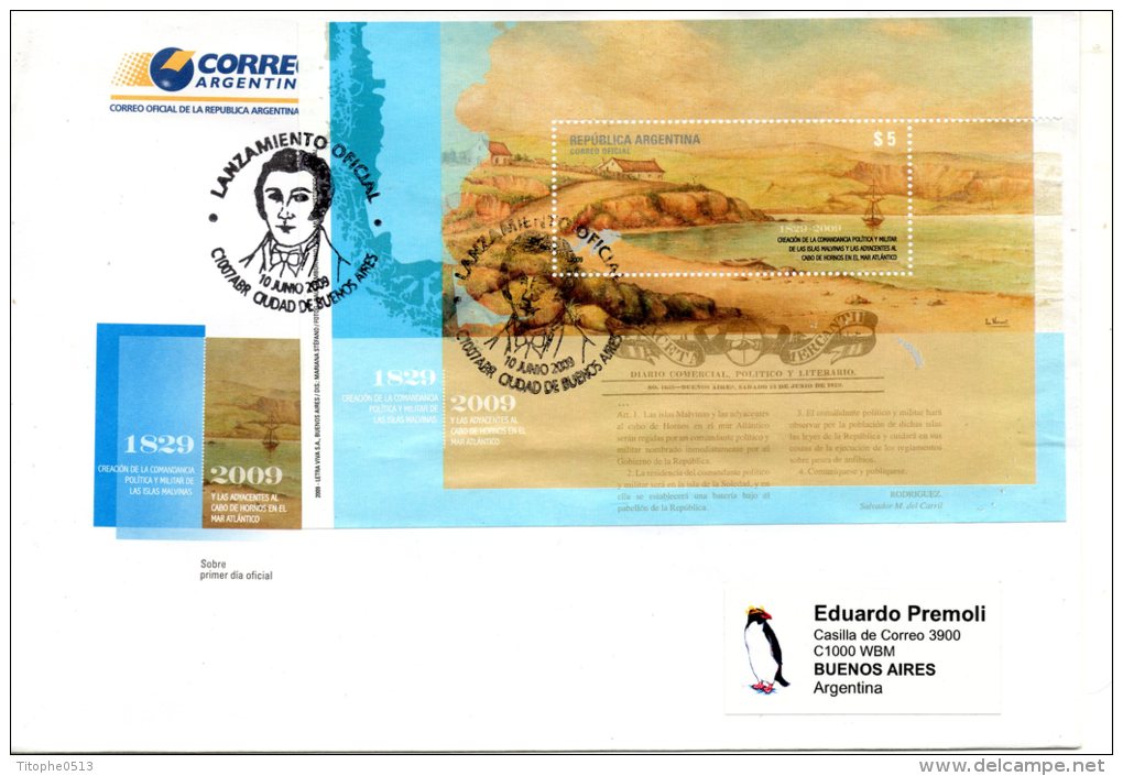 ARGENTINE. BF 106 Sur Enveloppe 1er Jour (FDC) De 2009.  Malouines. - Other & Unclassified