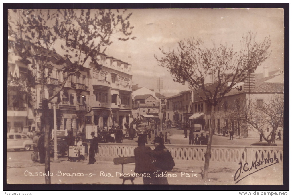 CASTELO BRANCO / PORTUGAL. Postal Fotográfico Rua Sidónio Pais. Muito Animado, Lojas, Carrinho De Gelados. Old  Postcard - Castelo Branco