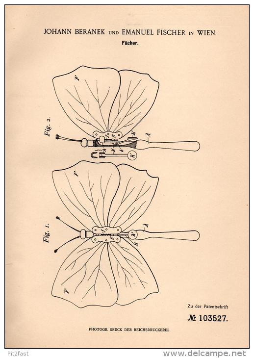 Original Patentschrift - J. Beranek In Wien , 1898 , Fächer , Schmetterling , Mode !!! - Fächer