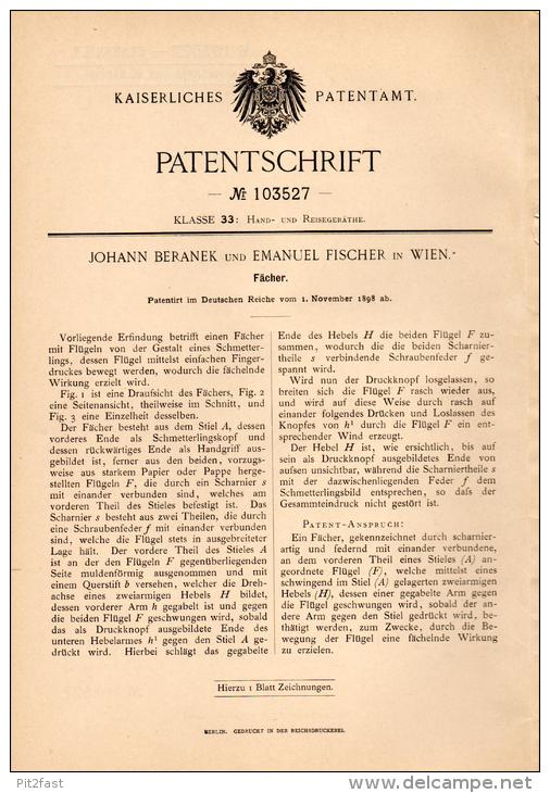 Original Patentschrift - J. Beranek In Wien , 1898 , Fächer , Schmetterling , Mode !!! - Fans