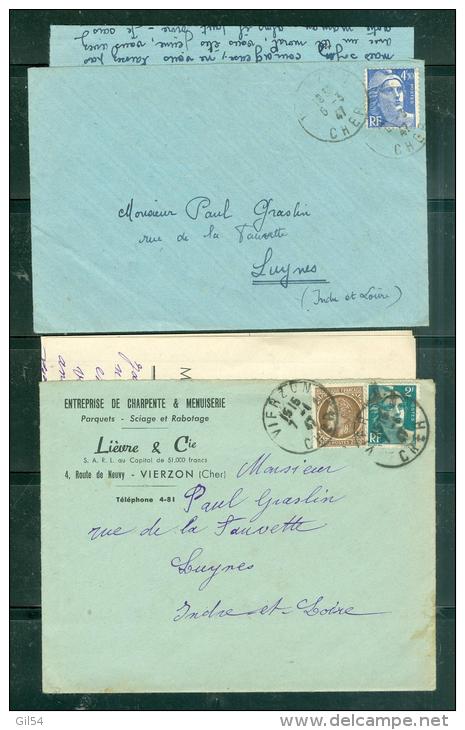 Lot De 10 Lettres Affranchie Par Type Gandon , Avec Le Contenu  - Ay81 - 1945-54 Marianne De Gandon