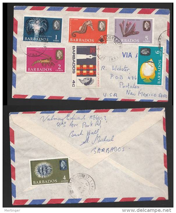 Barbados 1966 Airmail Cover To USA Sea Horse + Fish - Barbados (1966-...)