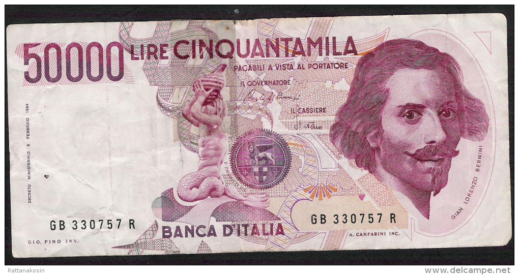 ITALIA  P113a   50.000 LIRE  6.2.1984 #GB/R       VG/F Tear With Tape - 50000 Lire