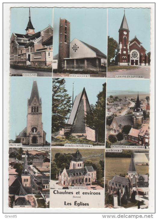 CPSM COLORISEE CHAULNES, FOUCAUCOURT, LIHONS EN SANTERRE, PROYART, BELLOY, FRAMERVILLE, SOYECOURT, DOMPIERRE, SOMME 80 - Chaulnes