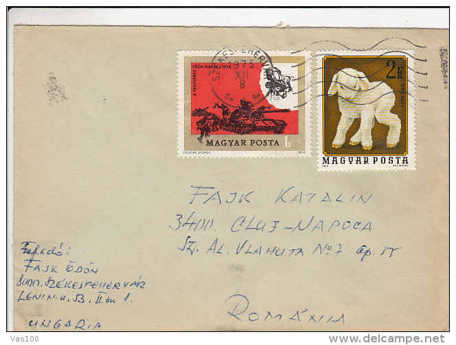 WAR SCENE, LAMB, STAMPS ON COVER, 1975, HUNGARY - Lettres & Documents