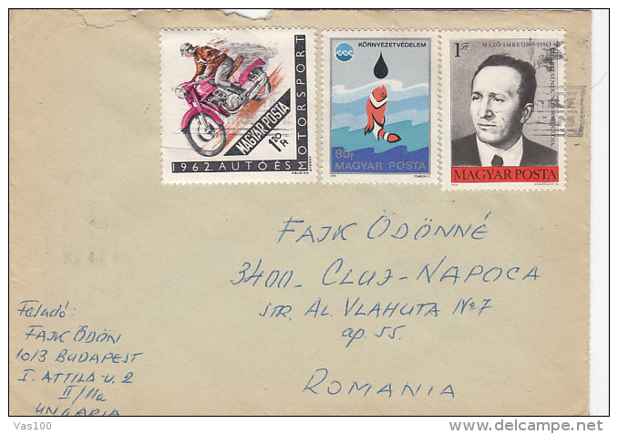 MOTORCYCLING, CLOWN FISH, MEZO IMRE, STAMPS ON COVER, 1975, HUNGARY - Covers & Documents