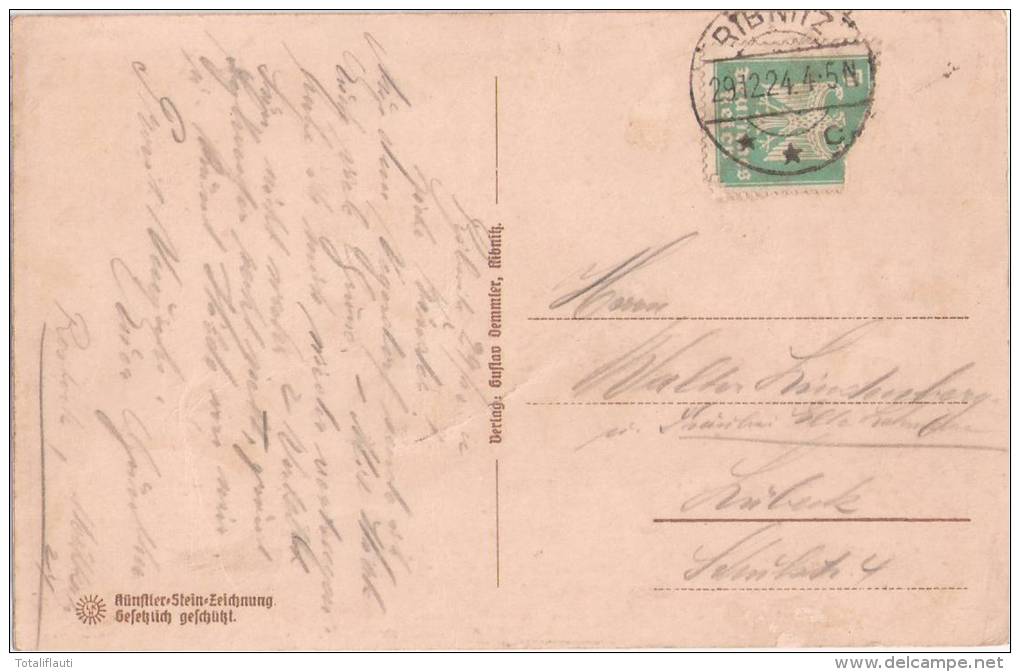 Ribnitz Rostocker Tor Steindruck Karte 29.12.1924 Gelaufen - Ribnitz-Damgarten