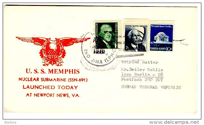 USA , 1977 , Special Cancell. USS  MEMPHIS  SSN671  Used Cover - Sottomarini