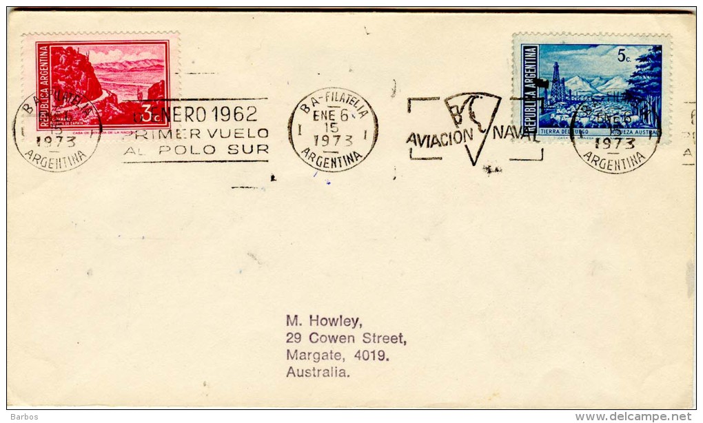 ARGENTINA  1973 PRIMER VUELO AL POLO SUR  Special Cancell. ; Used Cover - Antarctic Wildlife