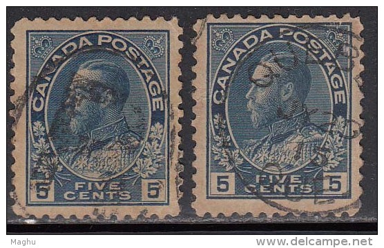 5 Cents X 2  Diff., Shade / Colour, Edward, Canada Used 1911 - Usati