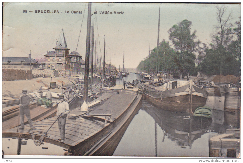 Bruxelles.  -  Le Canal Et L' Allée Verte  1909 - Prachtige - Gekleurde - Fotokaart-scheepsvaart - Transporte Público