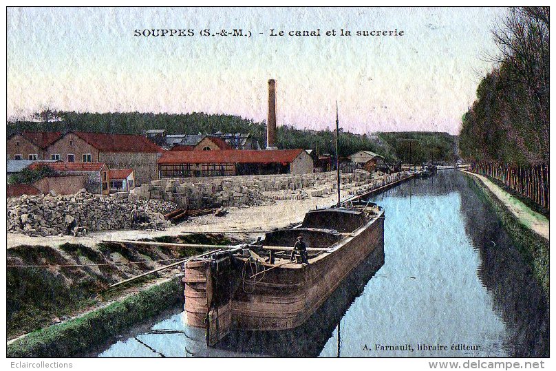 Souppes Sur Loing   77   Le Canal Et La Sucrerie  .  Péniche  (voir Scan) - Souppes Sur Loing