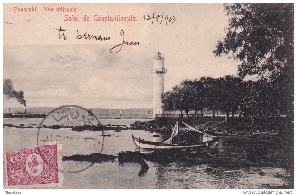 00971 Carta Postale De Constantinopla A Barcelona Con Marca De Tasa Desconocida BA 025 MUY RARA - Storia Postale