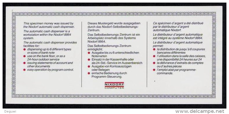 Test Note "NIXDORF" Testnote, 100 DM, 1970, Beids. Druck, Specimen, RRRRR, UNC - [17] Vals & Specimens