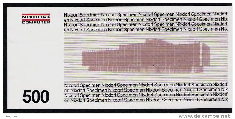 Test Note "NIXDORF" Testnote, 500 DM, 1970, Beids. Druck, Specimen, RRRRR, UNC - Specimen