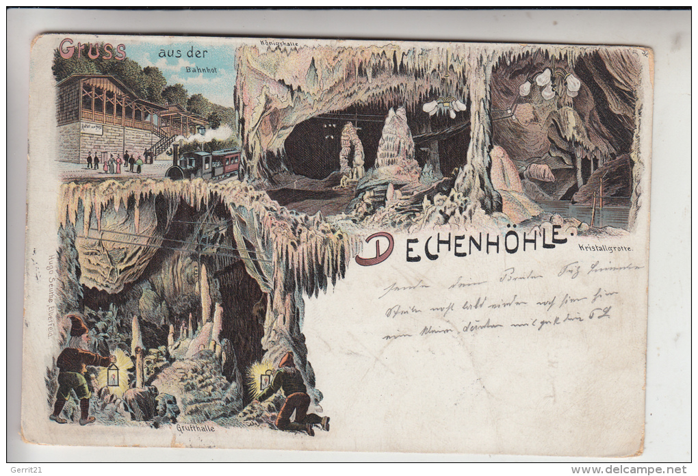 5860 ISERLOHN, Dechenhöhle, Bahnhof, 1901, Lithographie, Zwerg, Gelaufen Nach Courl/Kurl, Höhle - Iserlohn