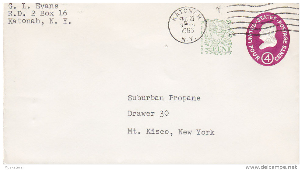 United States Postal Stationery Ganzsache Entier KATONAH (N.Y.) 1963 Cover George Washington & Eagle Adler - 1961-80